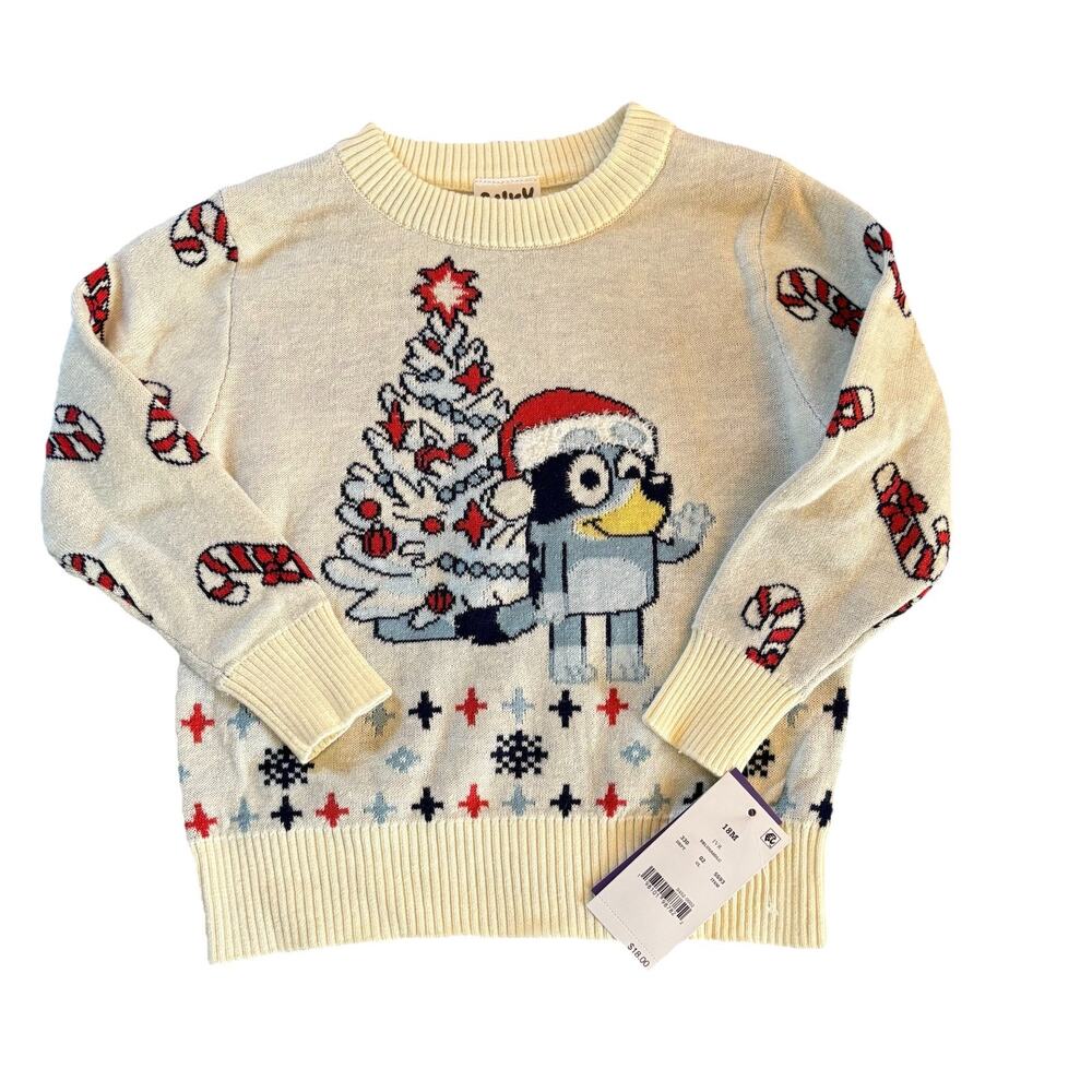 New with Tags Disney's Bluey Christmas Tree Holiday Sweater White Size 18 Months